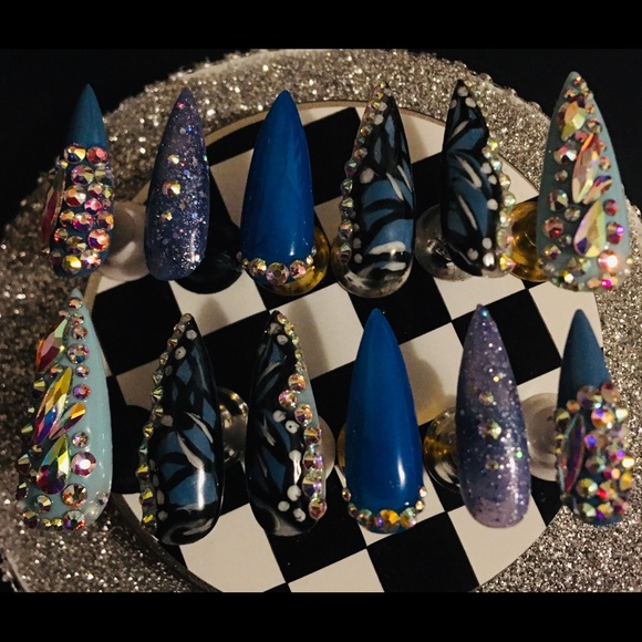 🦋Blingii Butterfly Bluez🦋 Press On Nails-Med - Picture 3 of 11